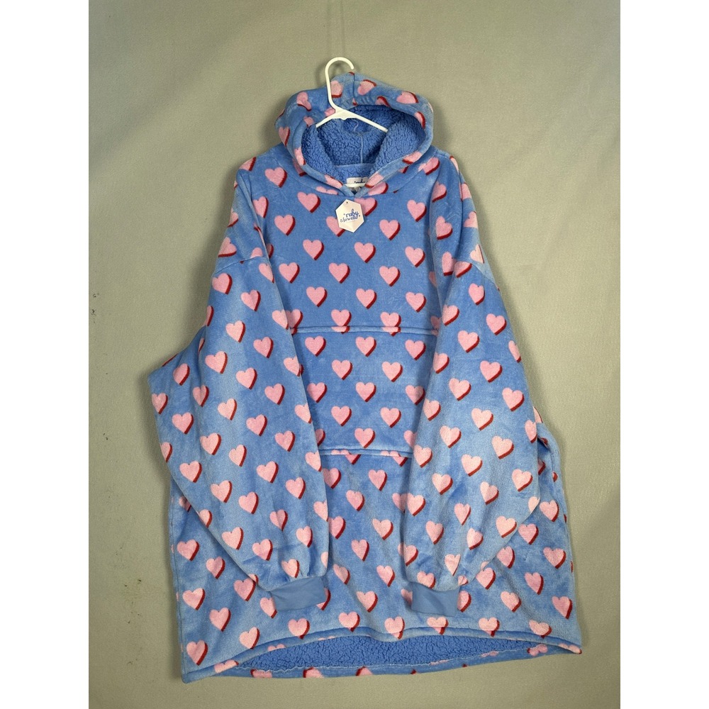 NEW Ruby Jewell Hoodie Women Large-XL Oversized Blue Pink Heart Wearable Blanket